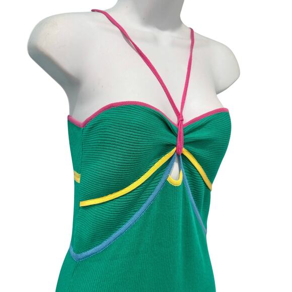 Mother So Knotty Green Multistripe Groove With Me Halter Midi Dress Sz S NEW Tag - Picture 12 of 12